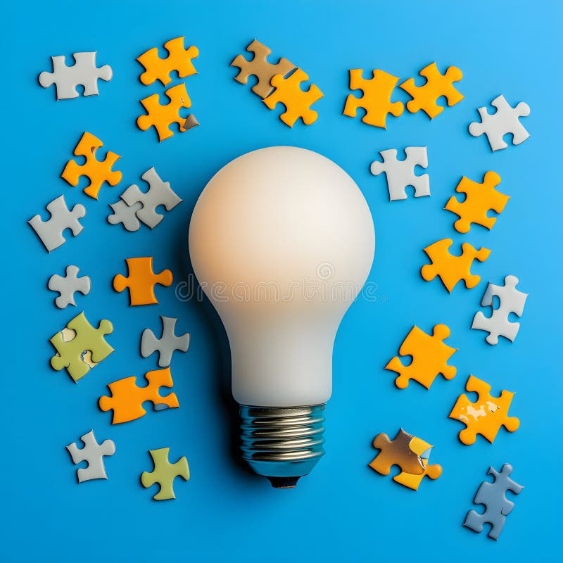 Light Bulb Puzzle Solution Concept Good Resolution Stock Photo vector illustration