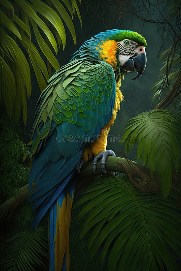 Brilliantly Colorful Parrot Perched in the Heart of a Lush Jungle ...