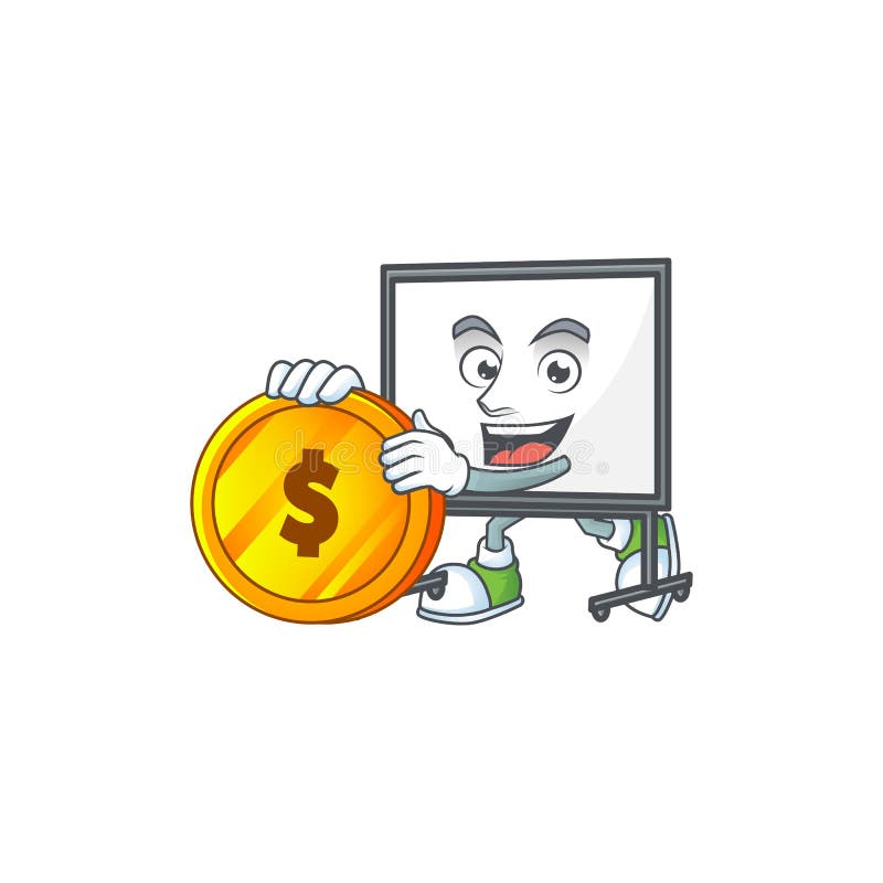 Bring coin white board cartoon on white background royalty free illustration