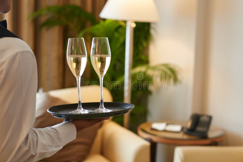 Room Service Bringing Drinks To Hotel Room Stock Photo Image of drink