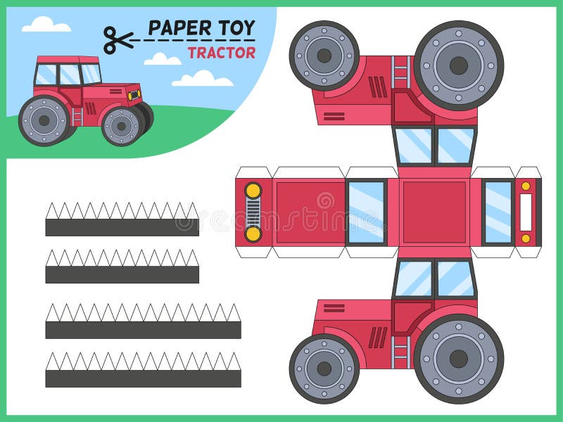 Brinquedo Cortado Em Papel De Trator Crianças De Jogos Educacionais Feitos  à Mão Modelo De Papel 3d Imprimível, Folha De Cálculo Ilustração do Vetor -  Ilustração de trator, isolado: 197475262