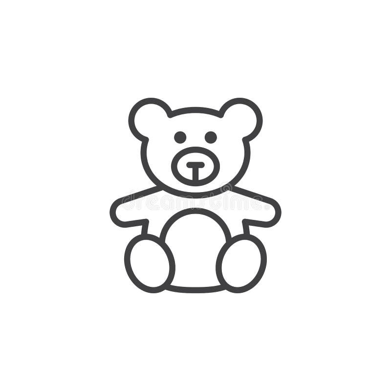 Brinquedo macio, linha ícone do urso de peluche, sinal do vetor do esboço, pict linear