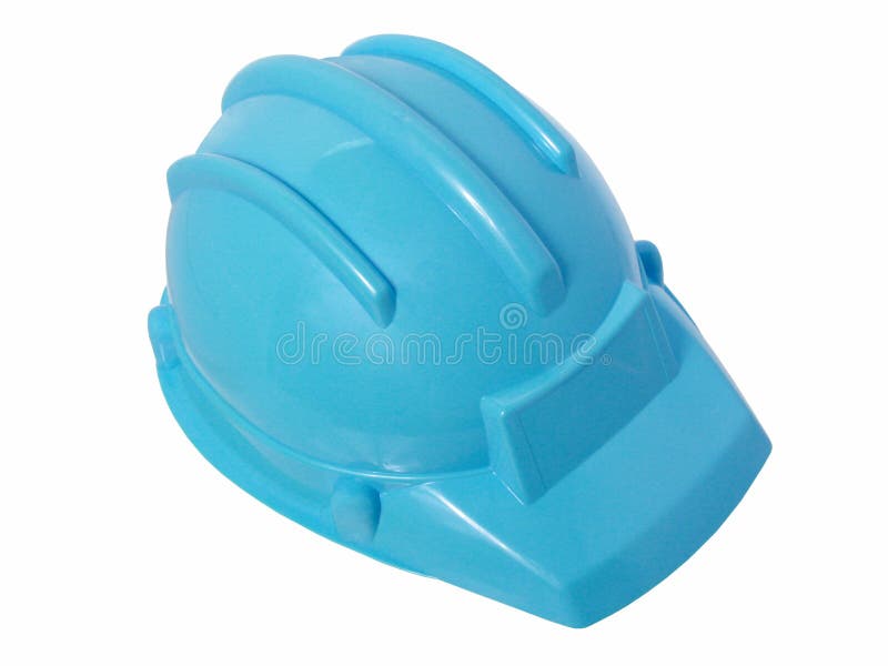 Brinquedos: Capacete plástico azul brilhante da construção imagem de stock royalty free Brinquedos: Capacete plástico azul brilhante da construção imagem de stock royalty free