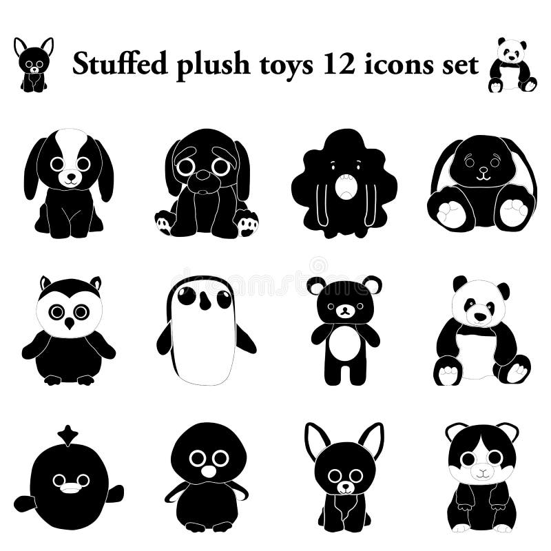 Stuffed and plush toys 12 simple icons set. Stuffed and plush toys 12 simple icons set