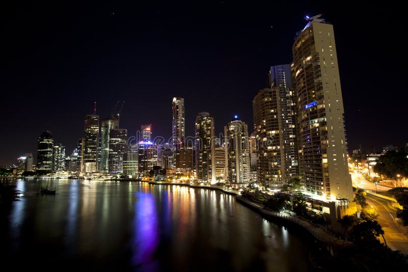 Brisbane City at night from bridge, Queensland royalty free stock photos