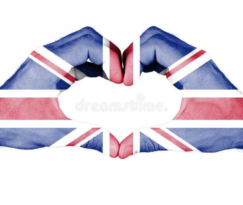 Britain flag on hand stock photo. Image of achievement 107751490