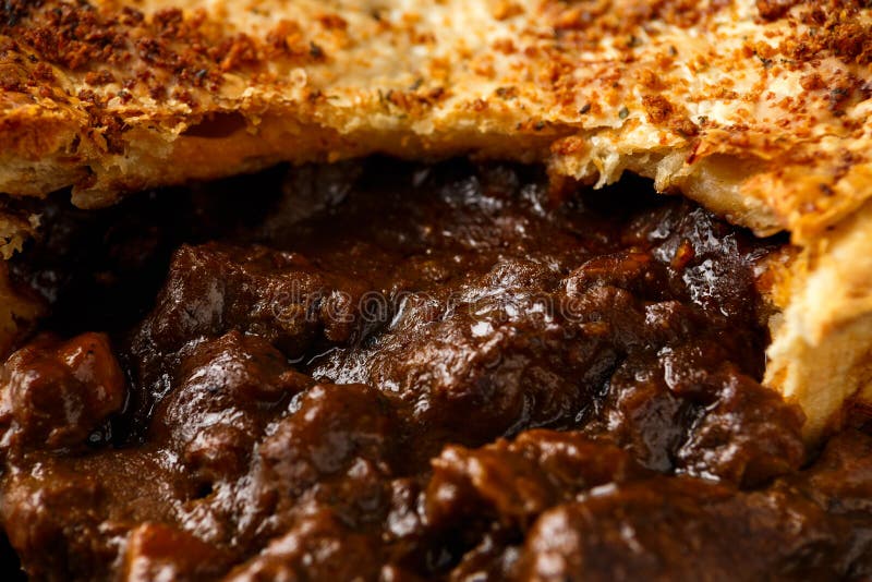 British Beef Steak Pie with Onion, Wine Gravy on Rustic Stone Board Stock Photo Image of food