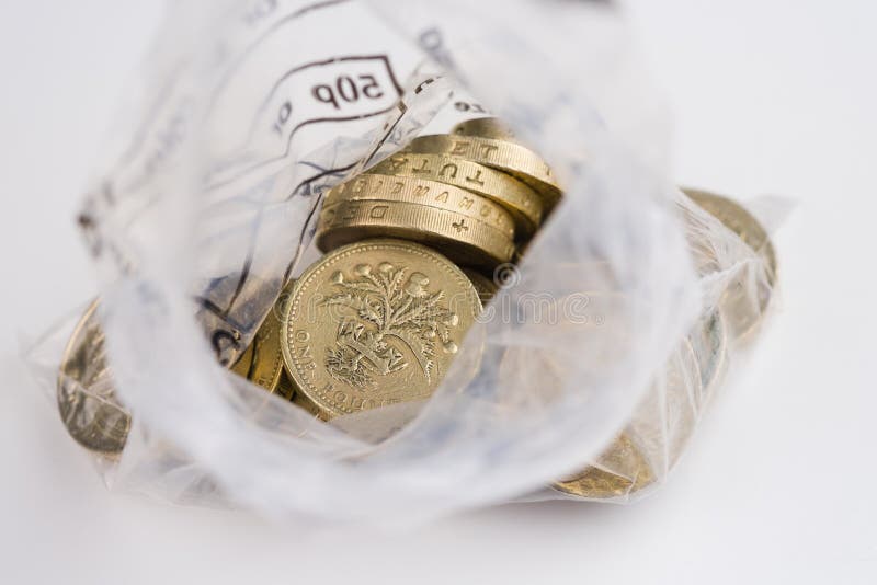 Money Bag With Sterling Coins Stock Photo Image of background