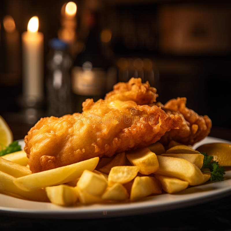 Closeup of British Fish and Chips with Tartar Sauce Stock Illustration Illustration of close