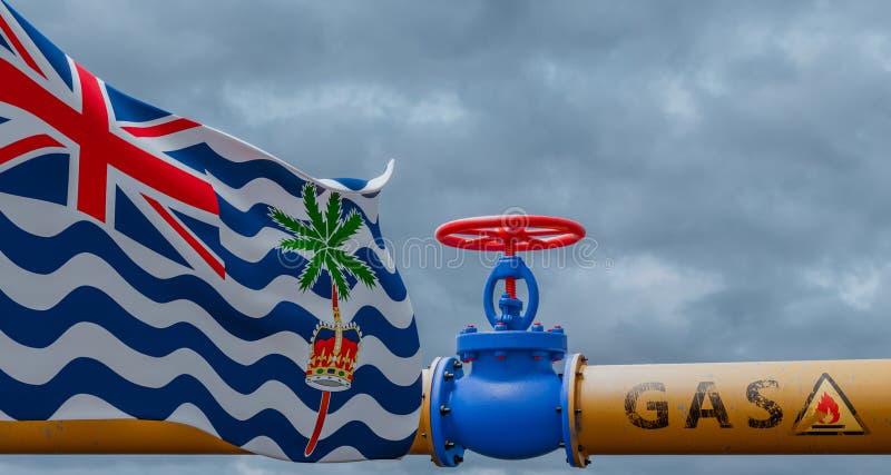 British Indian Ocean Territory gas, valve on the main gas pipeline British Indian Ocean Territory, Pipeline with flag British vector illustration