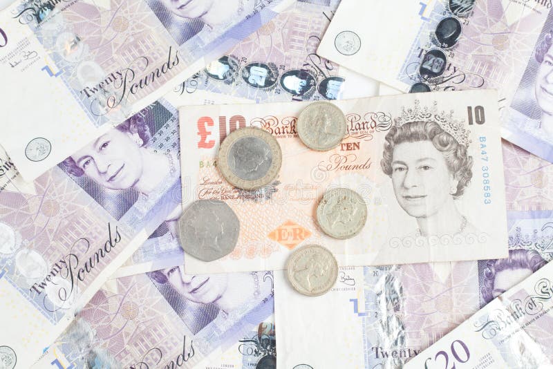 British Mixed Pounds and coin stock image British Mixed Pounds and coin stock image