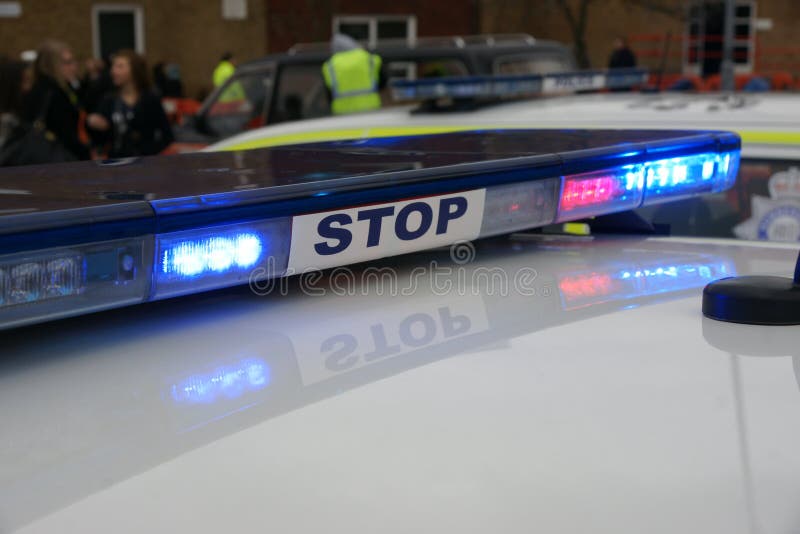 British police car at incident, stock images British police car at incident, stock images