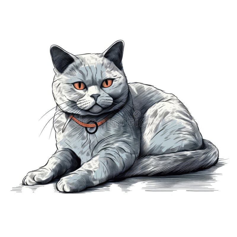 British Shorthair Cat On White Background Logo. Generative AI