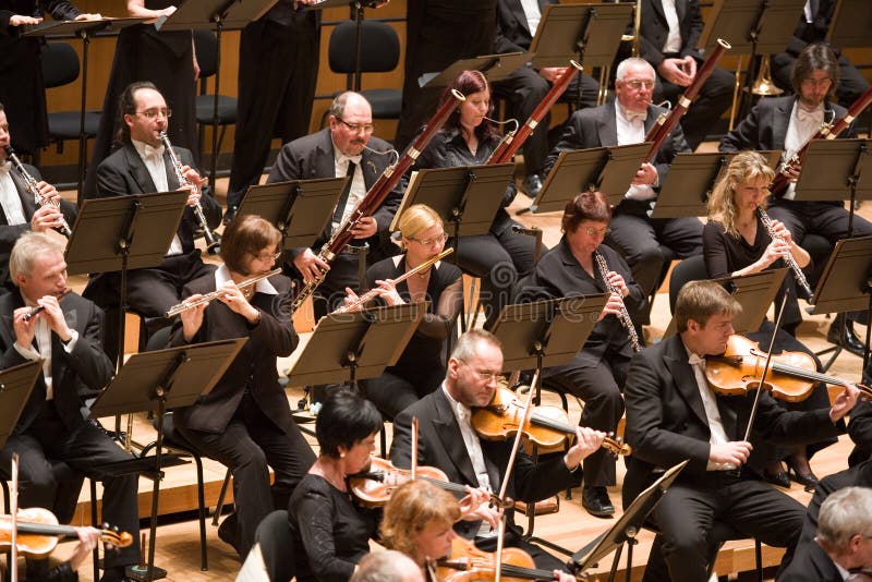 Members of the Brno Philharmonic Orchestra perform on stage at MUPA on March 9. Members of the Brno Philharmonic Orchestra perform on stage at MUPA on March 9