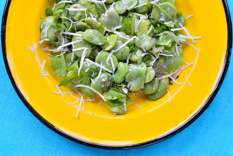 Broad bean salad with hard cheese.