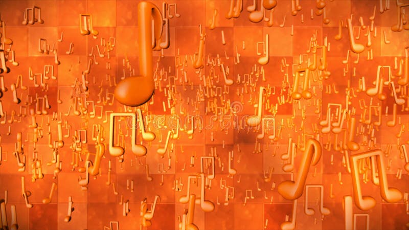 Broadcast hitech swiking Music notes orange abstrakt 3d loopable 4k royaltyfri illustrationer