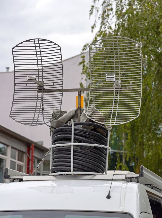 Broadcast Van Antenna stock photo. Image of broadcasting 236595616