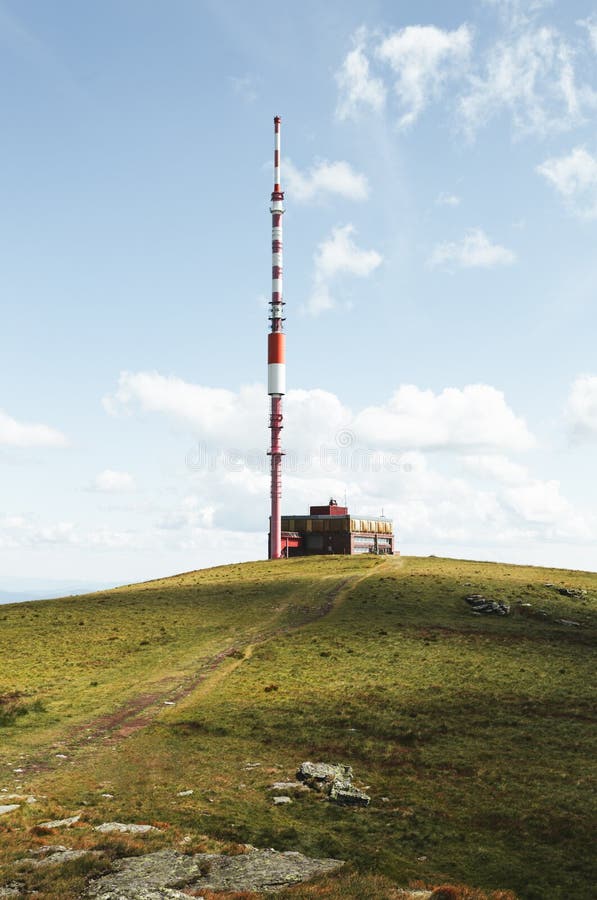 Broadcasting tower on the top of Kralova Hola mountain in Slovakia - Low Tatras. Beautiful and stunning scenic view of green