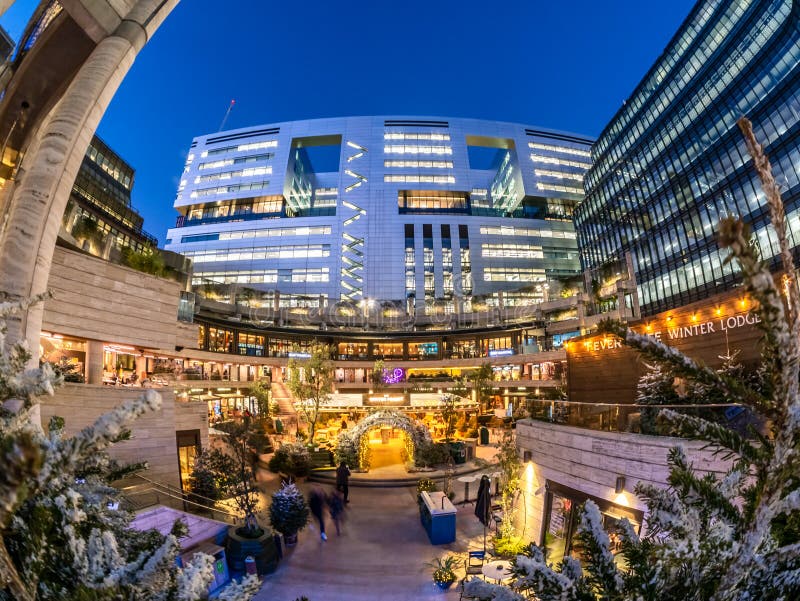 Broadgate Circle Illuminated in Christmas Holiday Editorial Stock Image