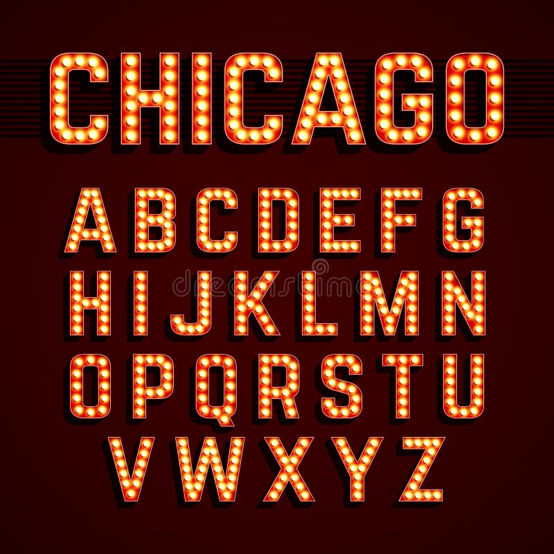 Broadway ljus utformar alfabet för ljus kula