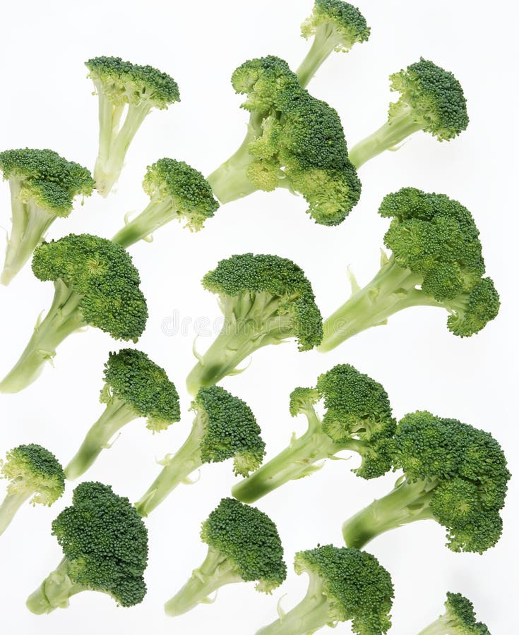 Broccoli Cabbages, Brassica Oleracea, Vegetable Against White