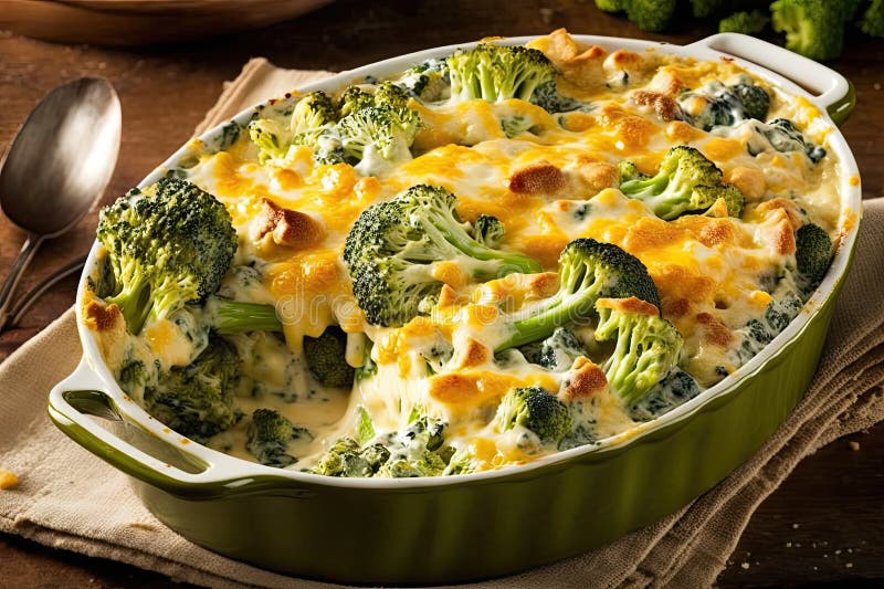 Broccoli Casserole. Broccoli in a Casserole Topped with Cheese and a