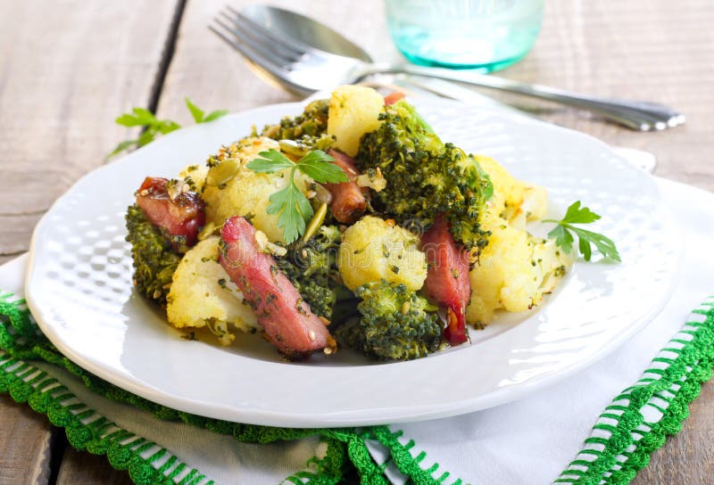 Broccoli and Cauliflower Fried Stock Photo Image of pancetta, snack