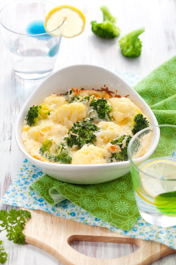 Broccoli and Cauliflower Gratin Stock Image Image of closeup, cooked