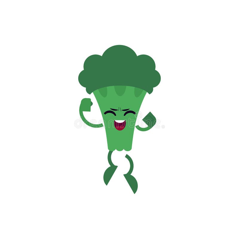 Broccoli celebrating success and jumping up with happy expression. Flat cartoon isolated character of green vegetable. vector illustration Broccoli celebrating success and jumping up with happy expression. Flat cartoon isolated character of green vegetable. vector illustration