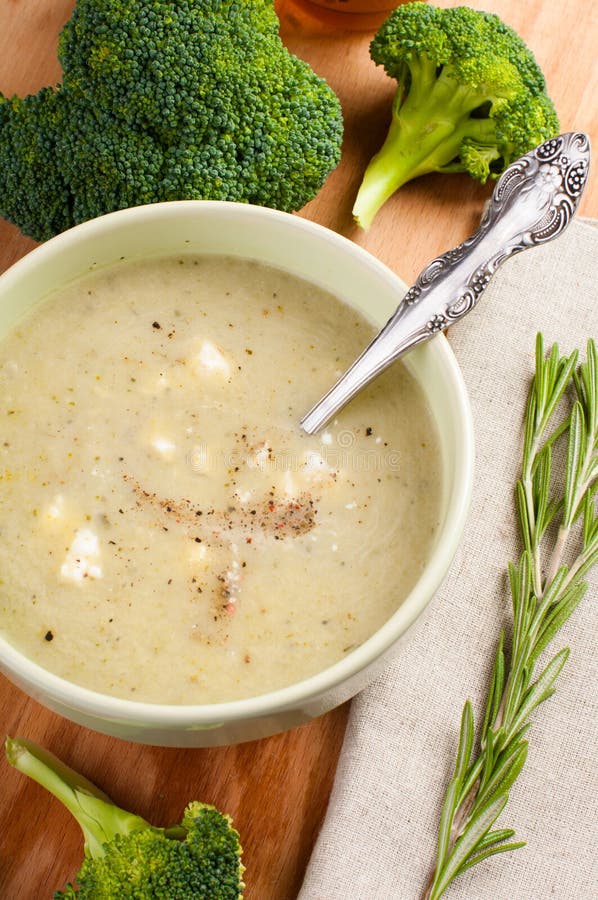 Broccoli Cream Soup with a Sprig of Rosemary Stock Photo - Image of ...