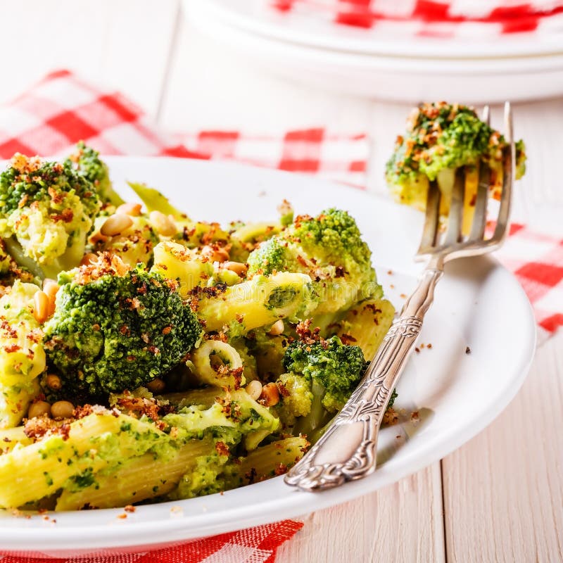 Broccoli Pasta with Sauce of Green Peas. Stock Photo Image of penne