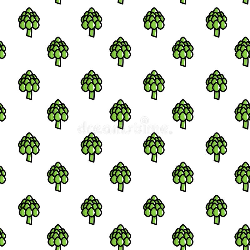 Seamless pattern of cartoon broccoli florets on a white background. Playful green vegetable design ideal for textiles royalty free illustration