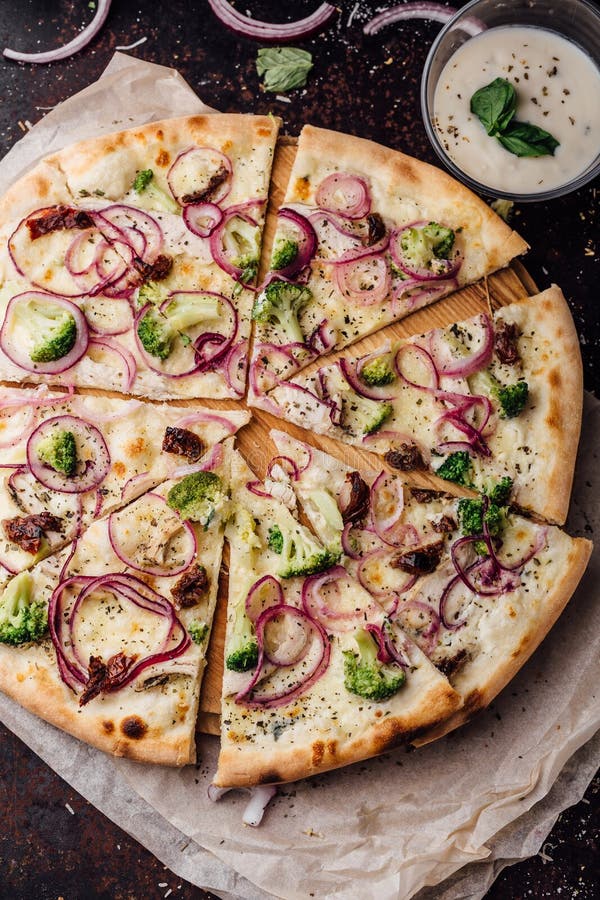 Broccoli Pizza with Sour Cream Sauce Stock Image Image of kitchen