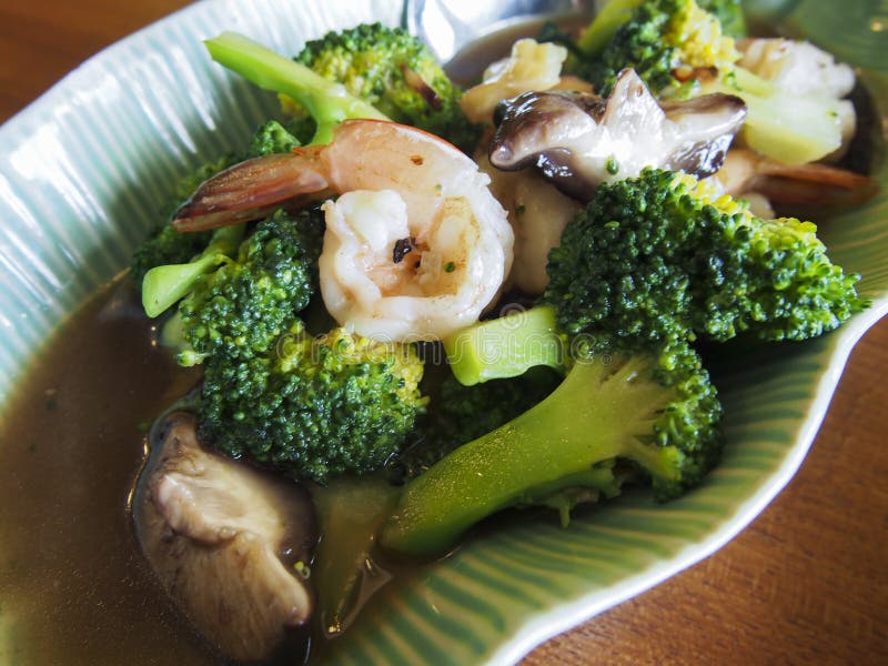 Broccoli with Prawn and Gravy Stock Photo Image of gourmet