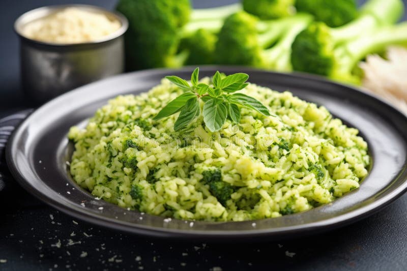 Broccoli Rice Garnished with a Sprig of Thyme Stock Image Image of