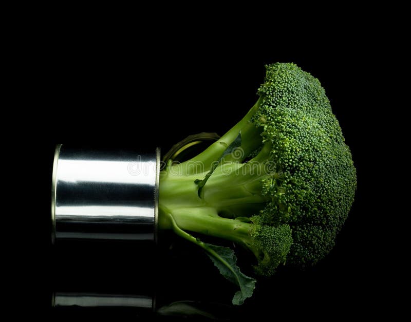 Broccoli on a tin can stock photo. Image of black, florets 7392236