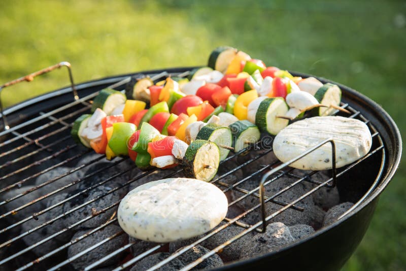 Brochettes De Légumes Colorés Et Galettes De Fromage Barbecue