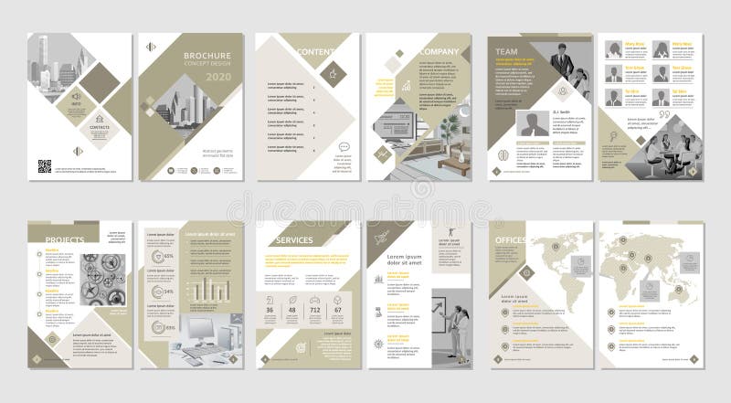 Brochure creatief ontwerp Multifunctioneel malplaatje met dekking, rug en binnenkantpagina's Verticaal a4 formaat
