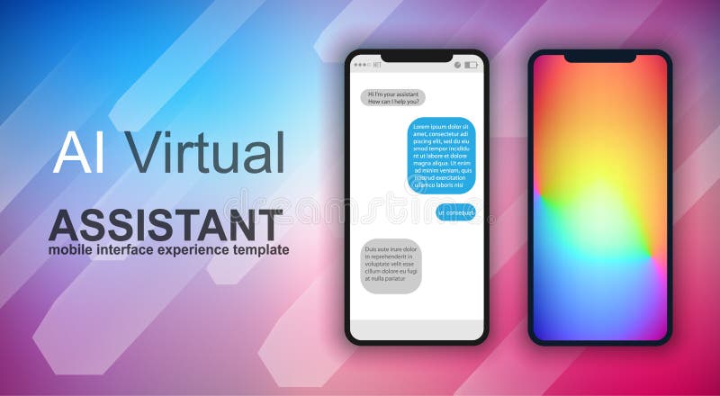 Brochure layout Mobile AI artificial intelligent chat bot support template and UI phone vector illustration