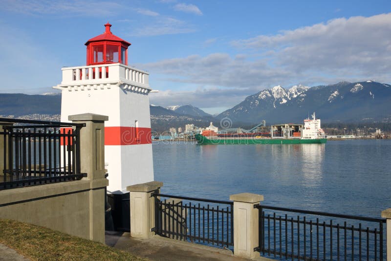 Brockton Point Beacon and Vancouver`s North Shore Stock Image Image