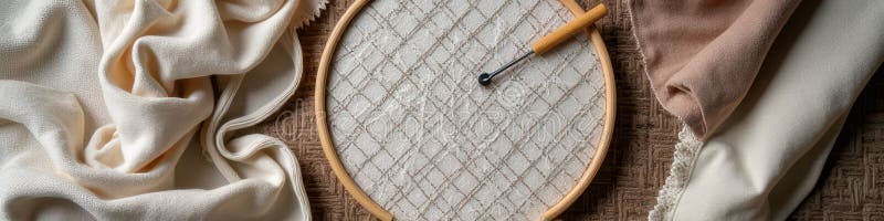 Broderiskväv med geometriskt mönster på texturerad vävnad och avskurna trasor royaltyfri fotografi
