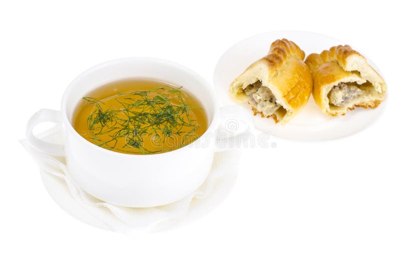 Brodo di carne con torta fotografia stock libera da diritti