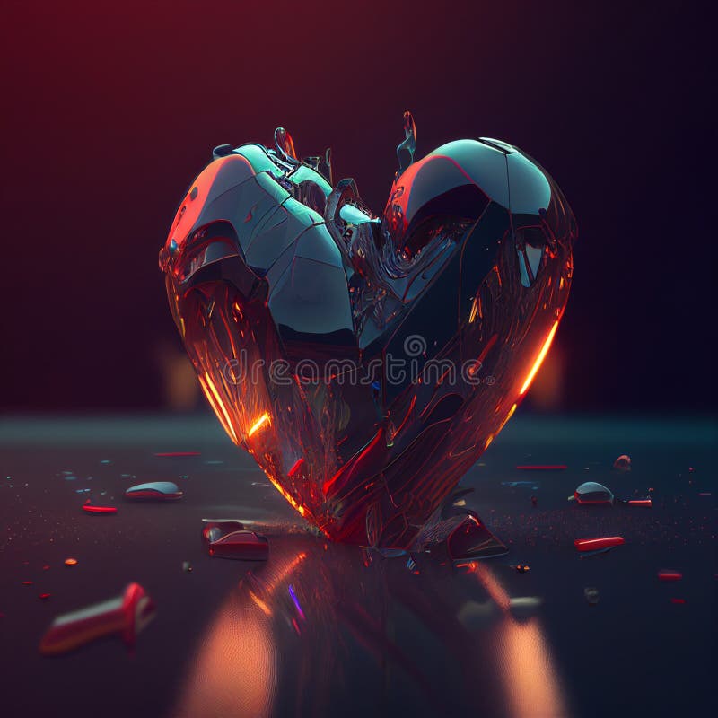 Broken Artificial Heart. Futuristic Ai Generated Image Stock ...