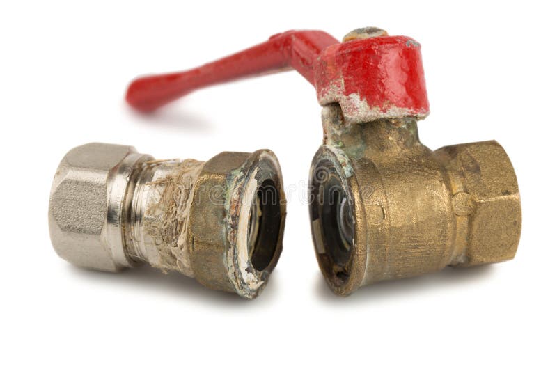 Broken ball valve with red handle royalty free stock photo
