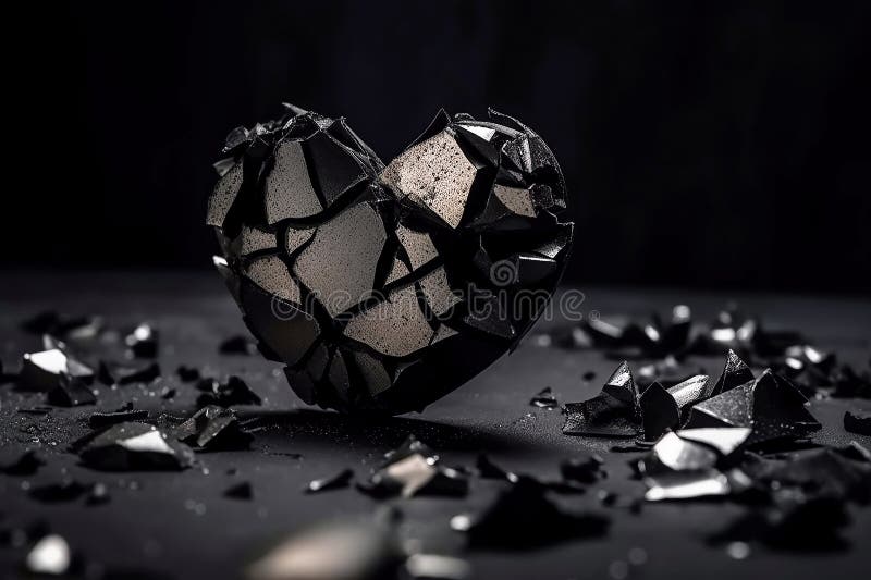 Broken Black Heart with Cracks on White Background. Isolate