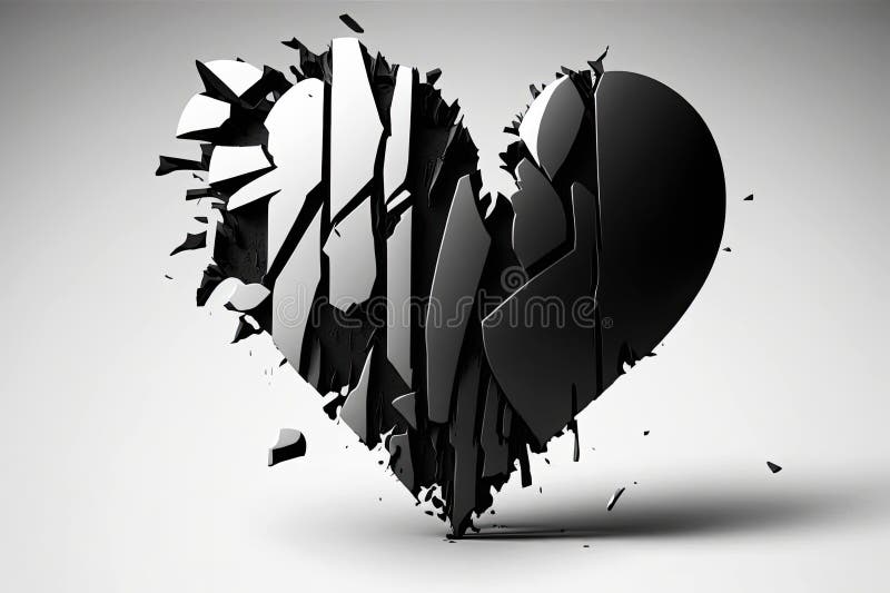 Broken Black Heart with Cracks on a Dark Background. Concept of