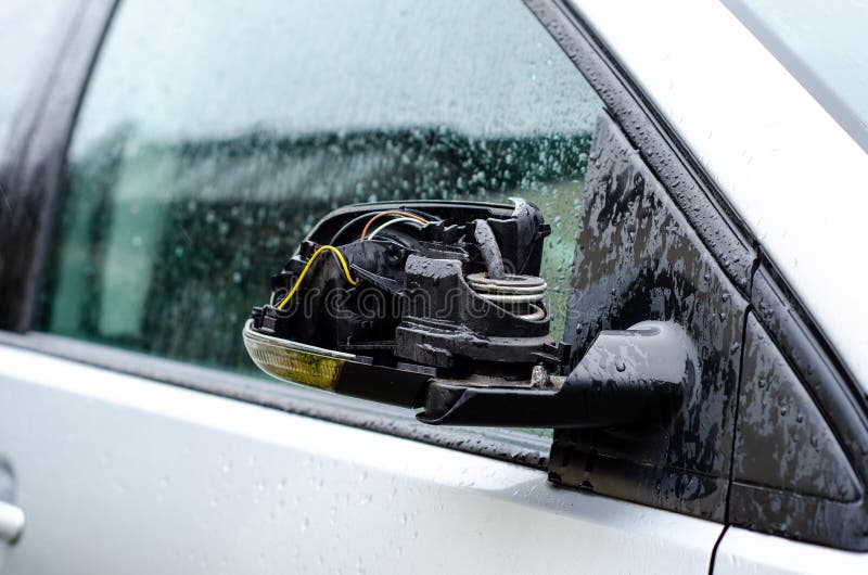 Broken Body Sideview Mirror or Side Mirror, Also Known As a Wing Mirror Stock Photo Image of