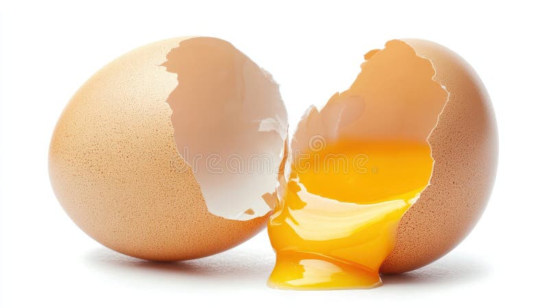Broken Brown Egg : Färsk gulk på bildskärmsprestanda för kokning och stötning arkivbild