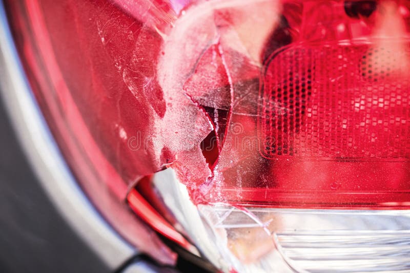 Broken Car Headlight after Minor Collision, Need for Repair or Mechanical Services Stock Photo