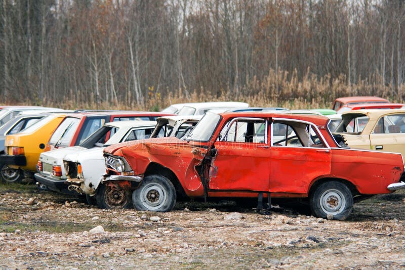 The pile of old broken cars. The pile of old broken cars